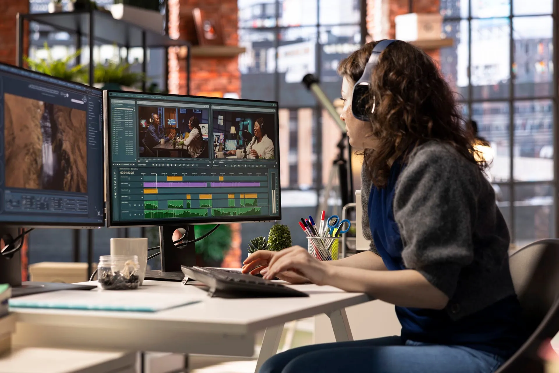 Video editor working on a timeline